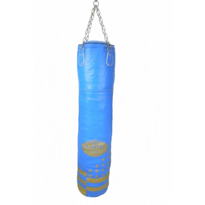 Blue premium leather boxing bag with chain, perfect for outdoor sports and versatile training adventures.