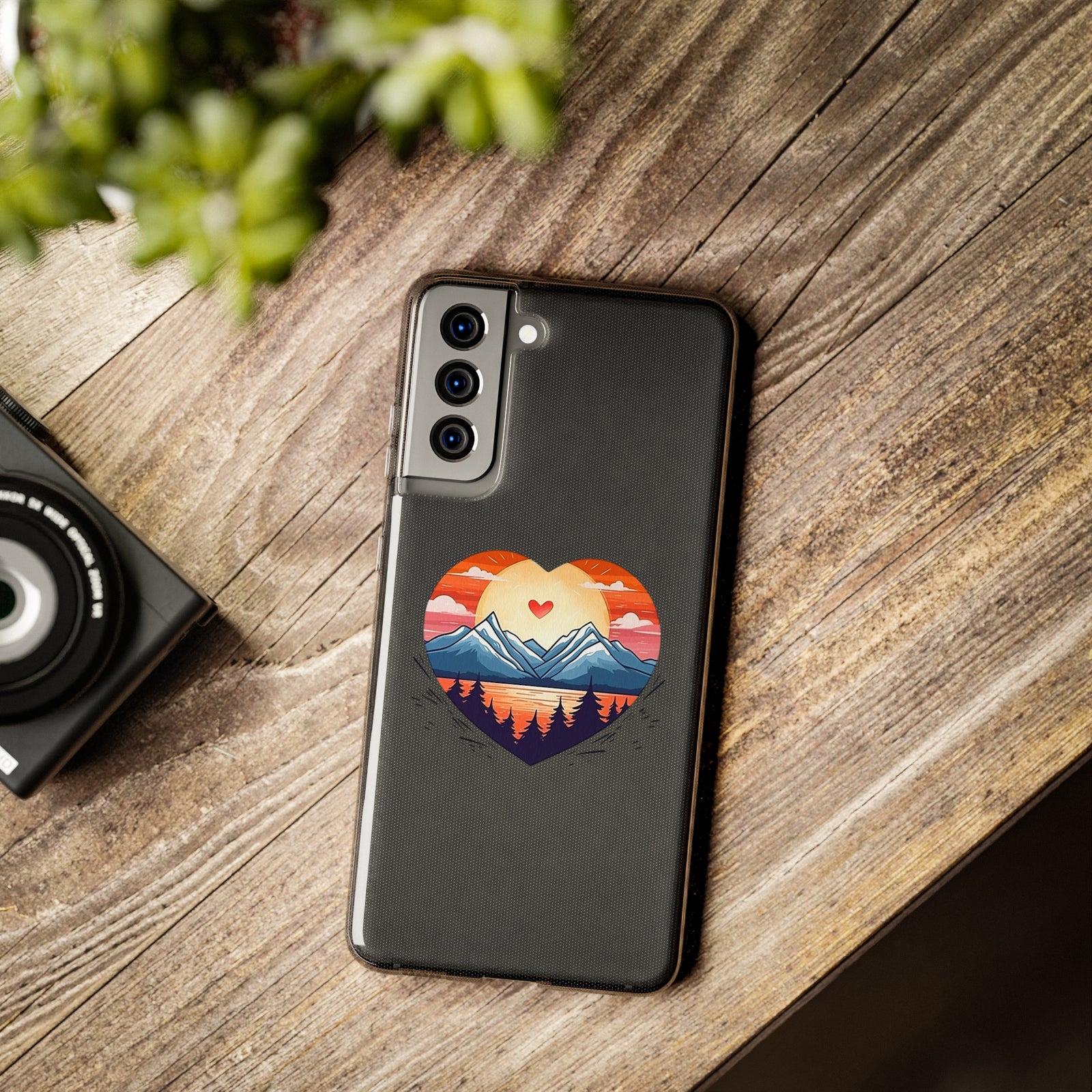 Phone case featuring a mountain love design, perfect for outdoor and camping adventure fans, available at revlando.com.
