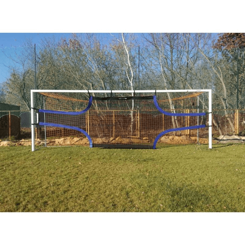 Outdoor training goal with netting for improving shooting skills in sports and adventures.