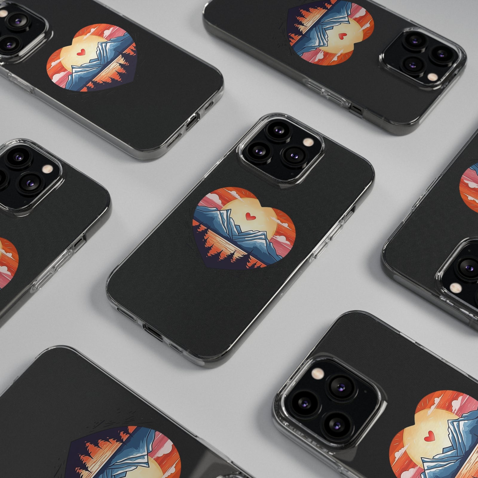 Multiple Phone Cases featuring Mountain Love design, ideal for outdoor adventures and camping, available at revlando.com.