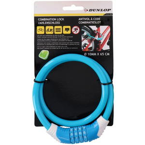 Dunlop Blue Spiral Code Bicycle Lock, 10mm x 65cm - 4-Digit Combination, Scratch-Resistant Cover