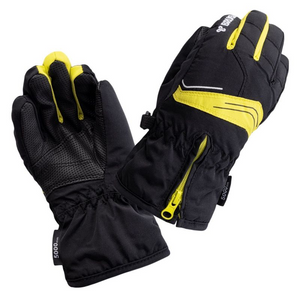 Guantes de esquí impermeables Brugi 3zce Jr: cálidos y con agarre reforzado, negro y amarillo