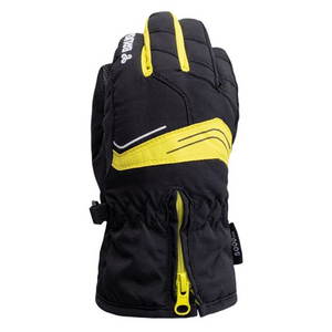 Guantes de esquí impermeables Brugi 3zce Jr: cálidos y con agarre reforzado, negro y amarillo