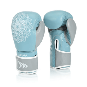 Yakima Sport Mandala Women's Boxing Gloves - High-Quality Genuine Leather, Anti-Shock Lining, Elegant Design - 12 oz, Blue/Gray