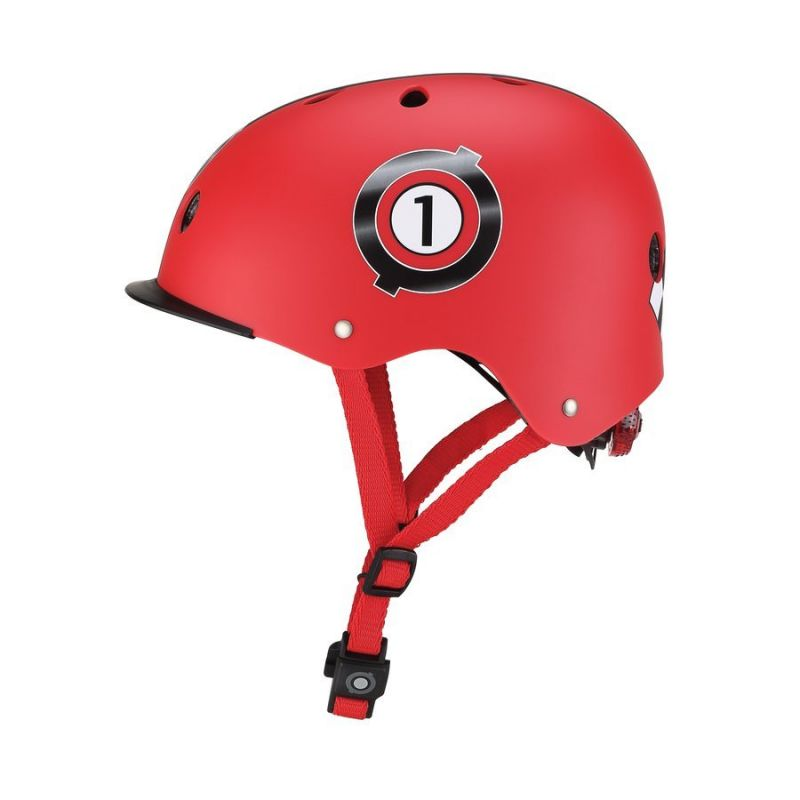 Globber Elite Lights Jr Kids Helmet - Adjustable, Safe & Stylish with LED Light, Red