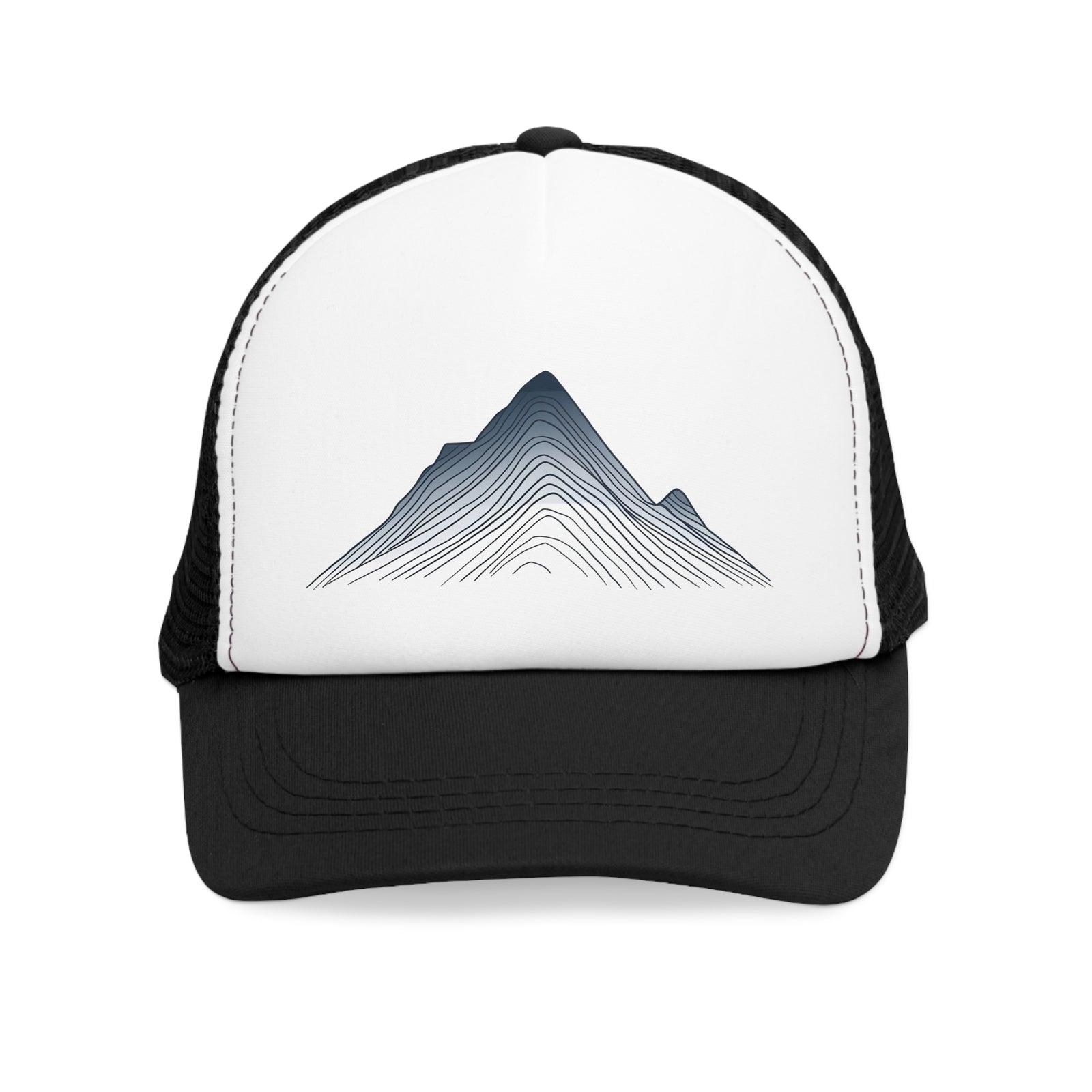 Mesh cap for outdoor adventures featuring mountain design, ideal for camping and bad hair days.