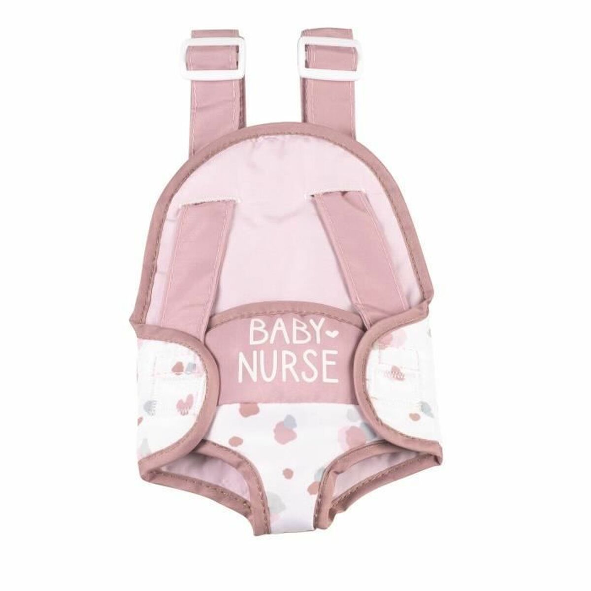 Baby Nurse baby carrier in pink with heart patterns, perfect for comfy outings and adventures with little ones.