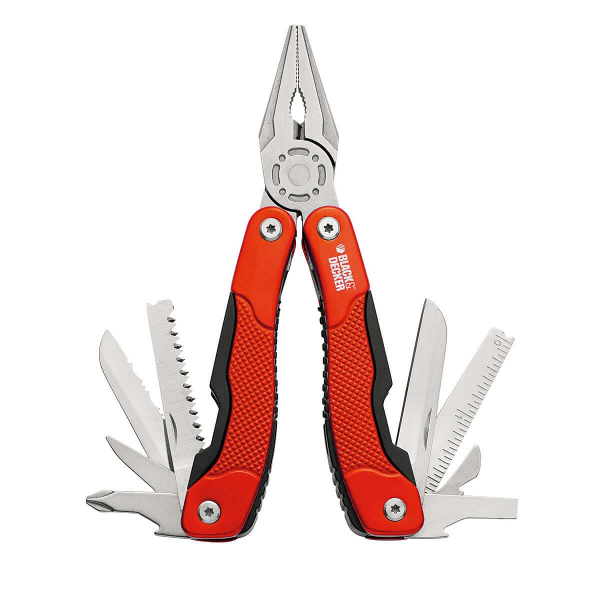 12 in 1 Multi-tool by Black & Decker in orange for outdoor and camping adventures. Ideal for every home detail.