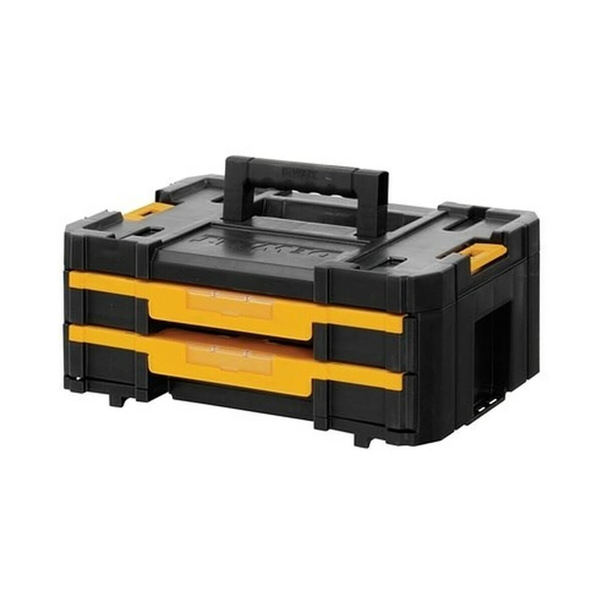 Dewalt DWST1-70706 plastic toolbox with two compartments, ideal for outdoor and camping use.