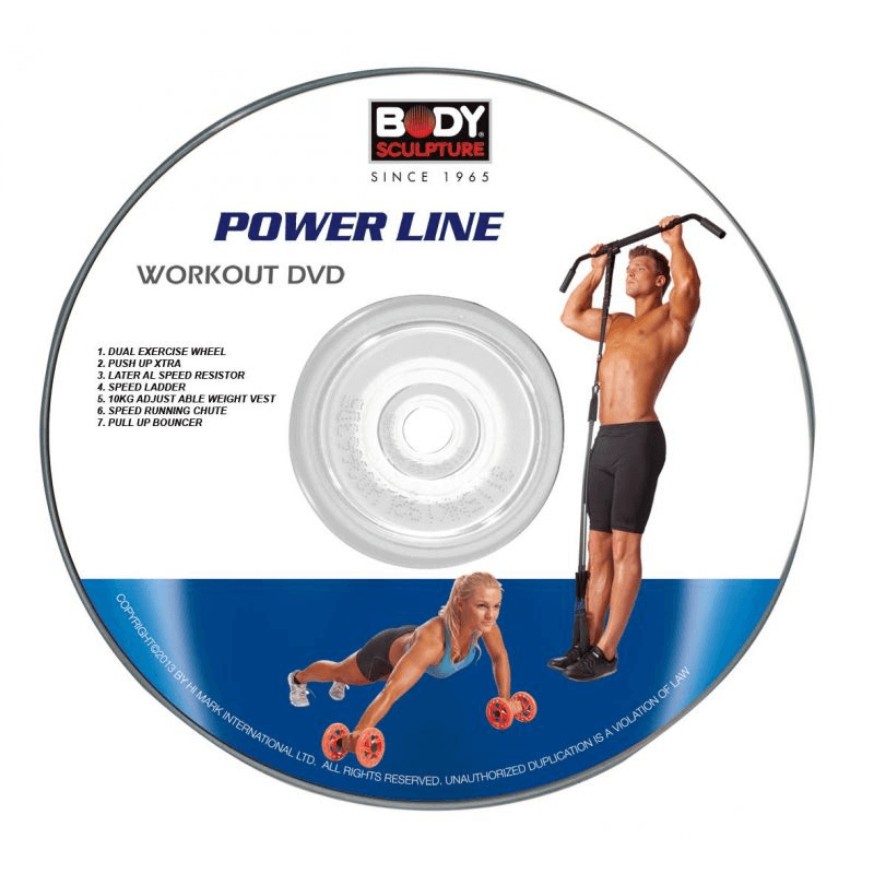 Power Line workout DVD by Body Sculpture featuring dual exercise wheel and resistance training for effective fitness training.