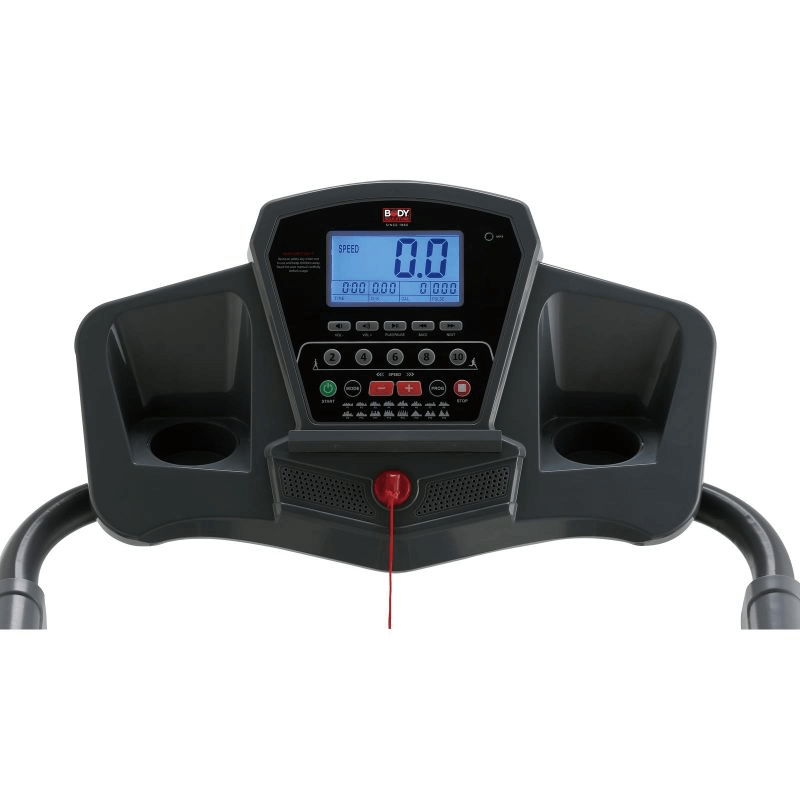 Control panel of PREMIUM BT 3138 treadmill featuring digital display and adjustable settings for effective workouts.