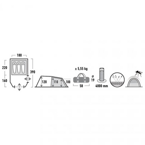 High Peak Atmos 3-Person Tent with Dual Entrances and Mosquito Protection - Waterproof, Lightweight, Easy Setup