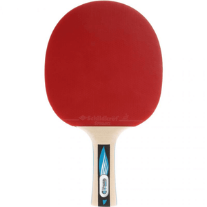 Red table tennis racket with ergonomic handle, ideal for outdoor sports and adventurous gameplay.