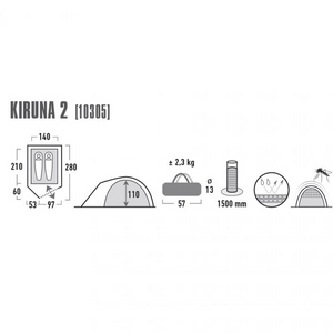 High Peak Kiruna 2-persoons waterdichte tent met voortent - Compacte en lichtgewicht kampeerschuilplaats