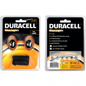 Duracell Bicycle Lights Set - Front & Rear | Long-lasting LED Battery | Water Resistant