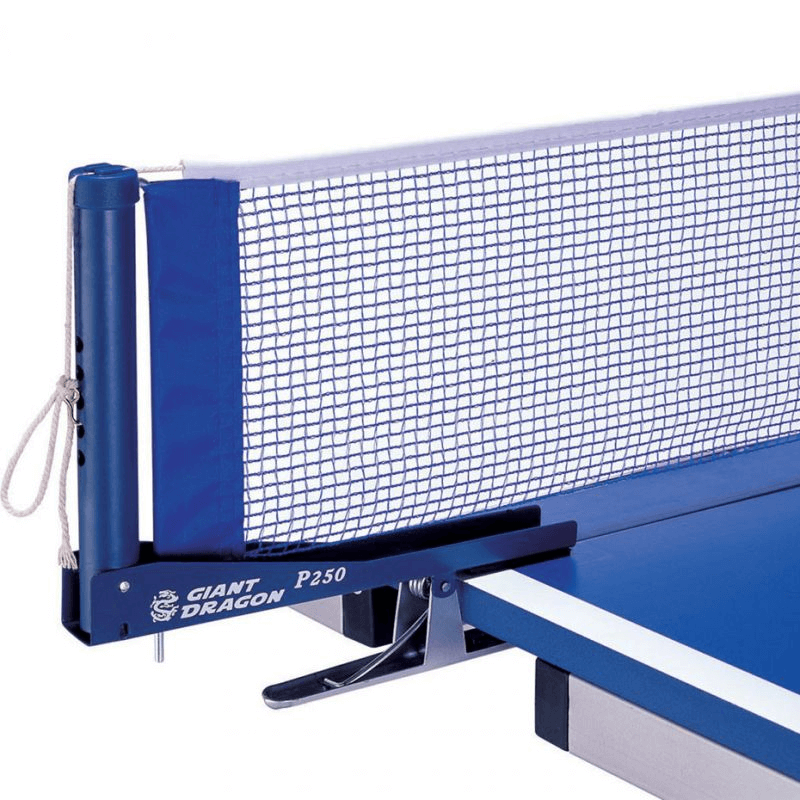 Ping Pong Net SMJ with Clip - Giant Dragon P250, featuring durable metal structure and sleek blue design for outdoor sports.