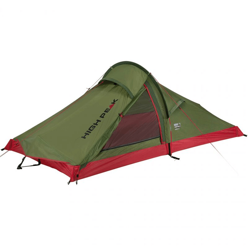 High Peak Siskin 2 Tent in green and red, designed for outdoor adventures and lightweight travel for two people.