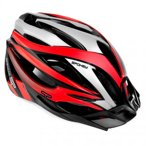 Spokey Spectro Casco de Bicicleta 58-61 cm - Rojo-Gris, Ligero y Ajustable con 21 ventilaciones