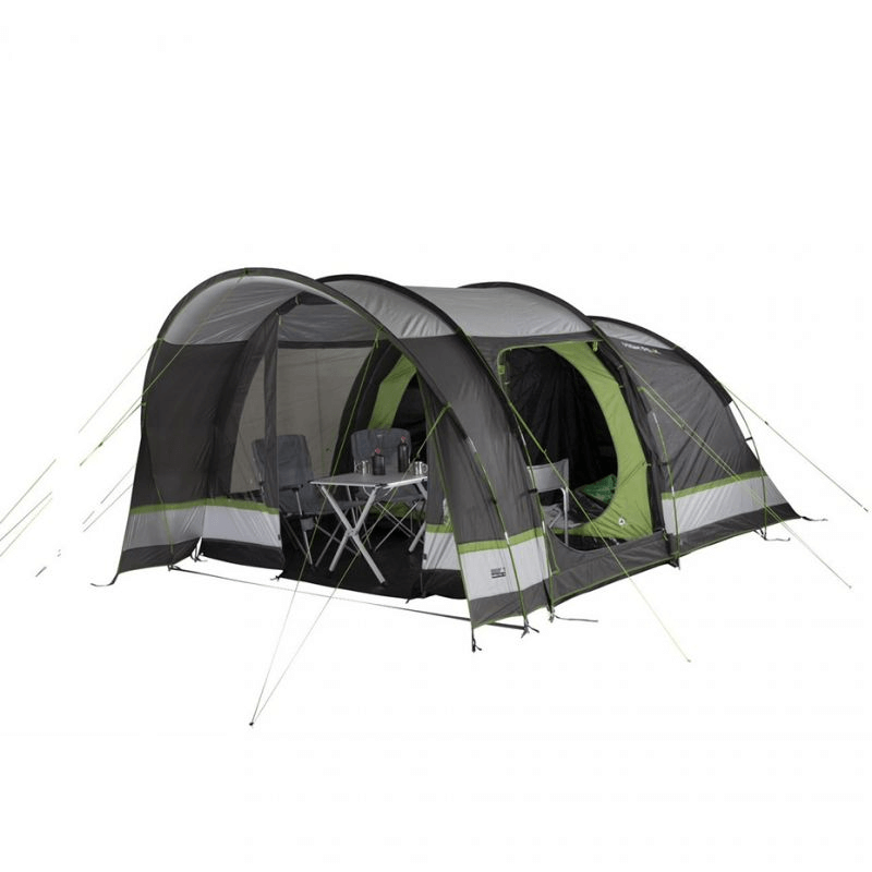 High Peak Brixen 5.0 family tent, spacious design for outdoor camping, featuring two bedrooms and robust mosquito protection.