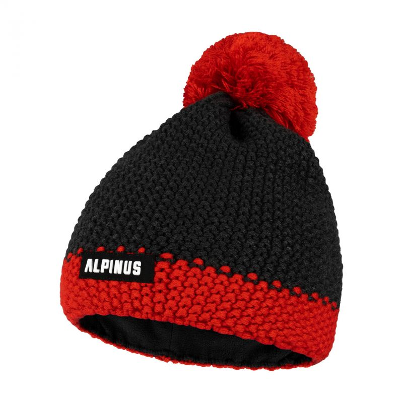 Gorro Alpinus Mutenia - Gorro de invierno de lana merino cálido y elegante - Negro y rojo