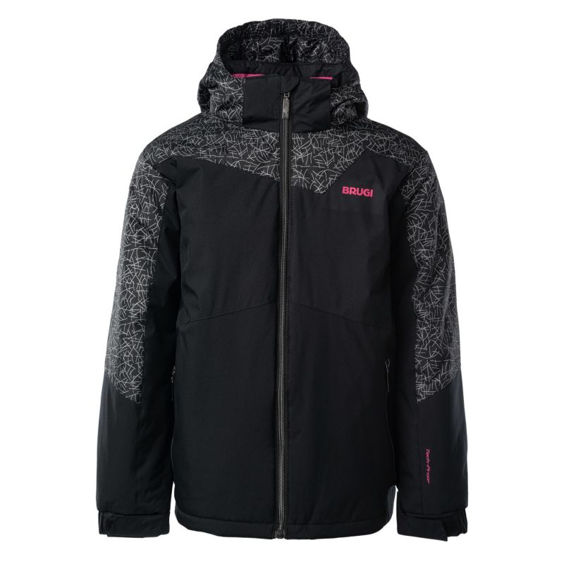 Stylish Girls' Brugi Winter Jacket - High Collar, Waterproof, Black - Perfect for Winter Adventures