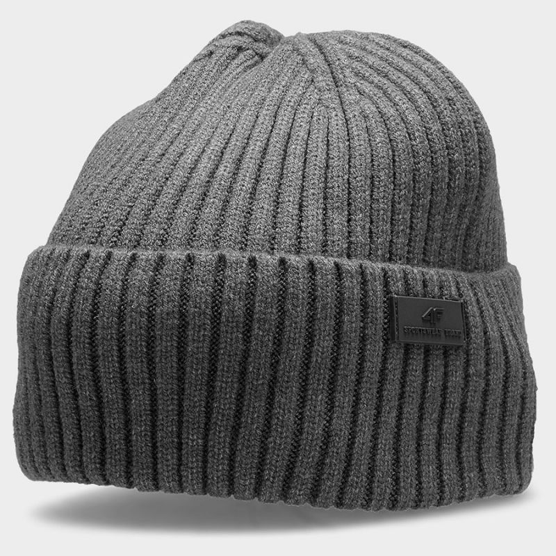 4F Men's Winter Hat H4Z22-CAM003 | Stylish & Warm Flexible Acrylic Hat with Fold-Up Hem - Gray