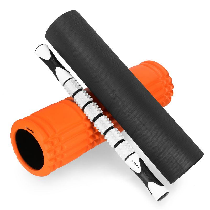 Spokey MIXROLL 929930 Juego de rodillos de fitness naranja: 3 rodillos para máxima fuerza y masaje