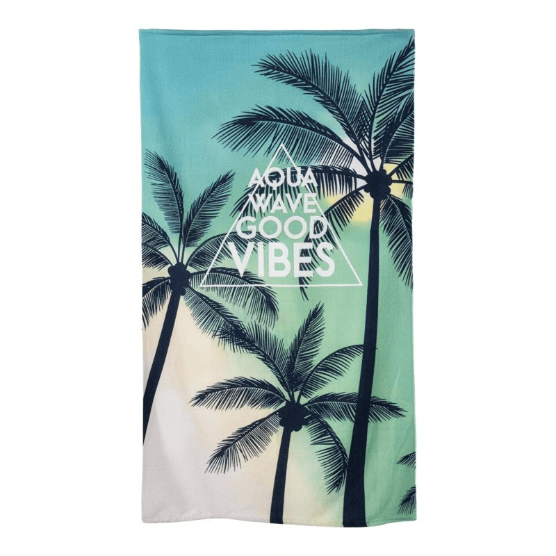 Aquawave Toflo Towel with palm tree design, embracing outdoor vibes, perfect for travel and beach adventures.