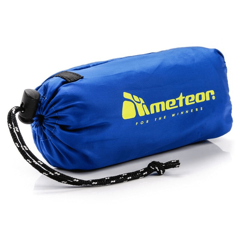 Meteor navy microfiber towel packed in a compact storage bag, ideal for outdoor sports and travel adventures.