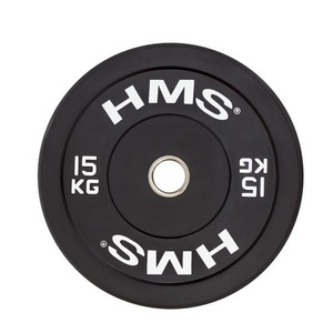 HMS Black Bumper Olympic Plate 15 kg BBR15 - Premium Quality Rubber-Coated Weight Plate for Strength Training