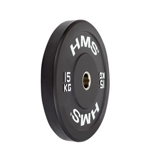 HMS Black Bumper Olympic Plate 15 kg BBR15 - Premium Quality Rubber-Coated Weight Plate for Strength Training