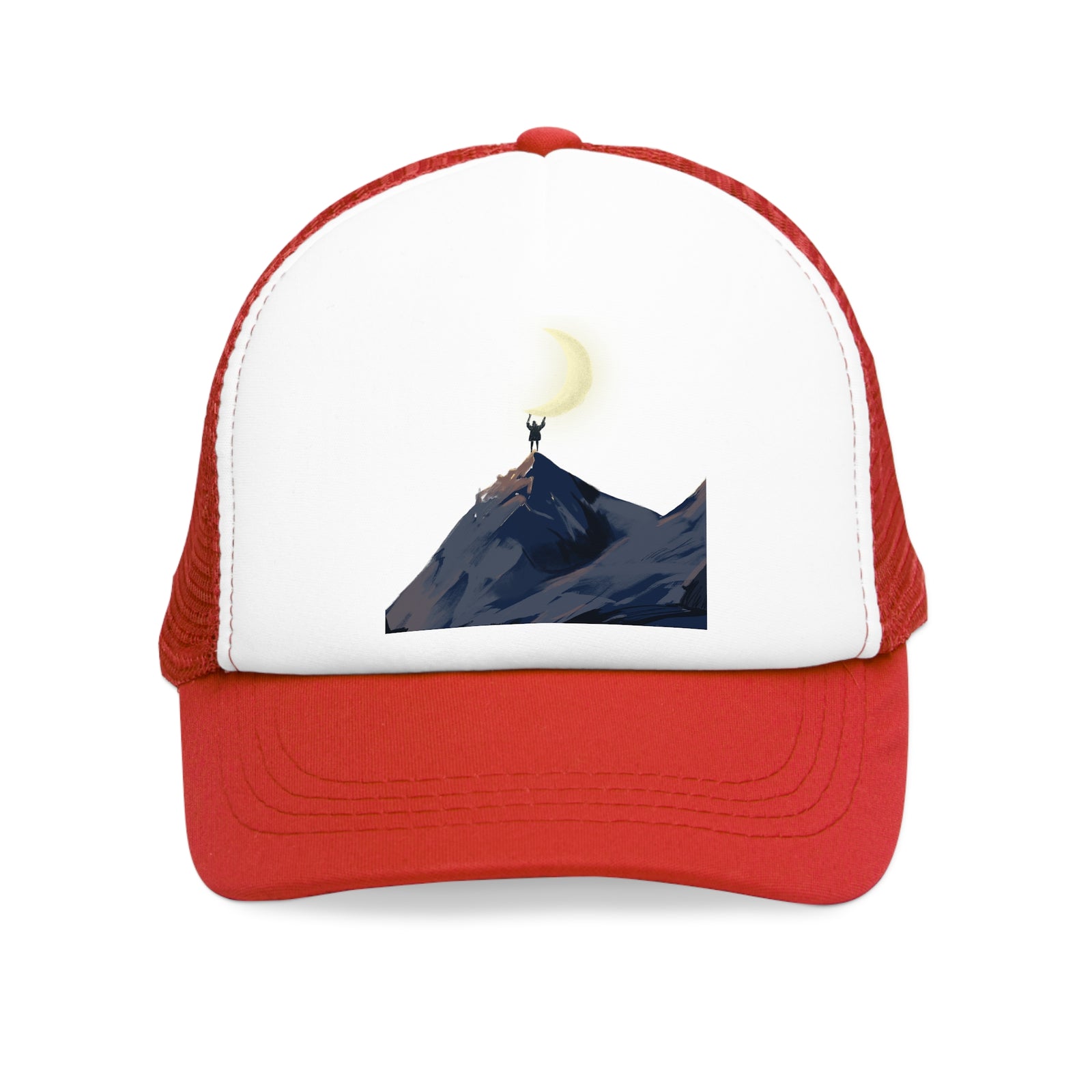 Mesh cap for outdoor adventures, featuring a mountain graphic, perfect for camping from revlando.com.