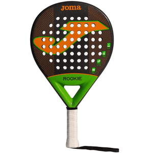 Joma Rookie Padel Racquet designed for beginners, featuring a round shape for control and fiberglass construction for durability.