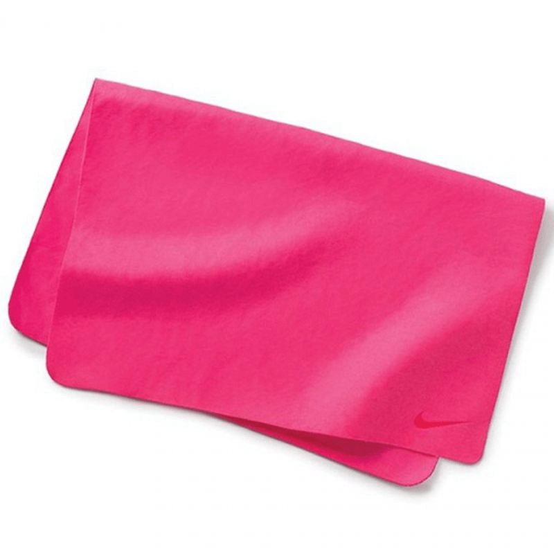 Nike Hydro Racer quick-drying pink towel, compact design for outdoor sports and travel adventures.