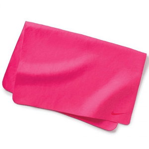 Nike Hydro Racer quick-drying pink towel, compact design for outdoor sports and travel adventures.