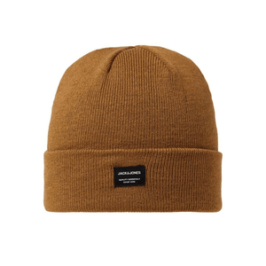 Jack & Jones Jacdna Beanie Noos M in brown, eco-friendly men's winter hat for outdoor adventures and travel.