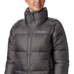 Columbia Puffect Women's Winter Jacket - Gray Quilted Insulated Coat with High Collar and Zipper Closure