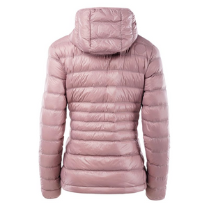 Elegante chaqueta con capucha Iguana Marcha para mujer - Cálido relleno de plumón de pato, rosa, bolsillos con cremallera | Ropa de invierno funcional y moderna