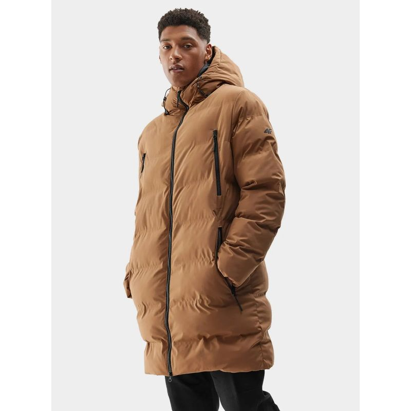 4F Men's Quilted Down Coat for Fall and Winter - Stylish & Warm Brown Jacket