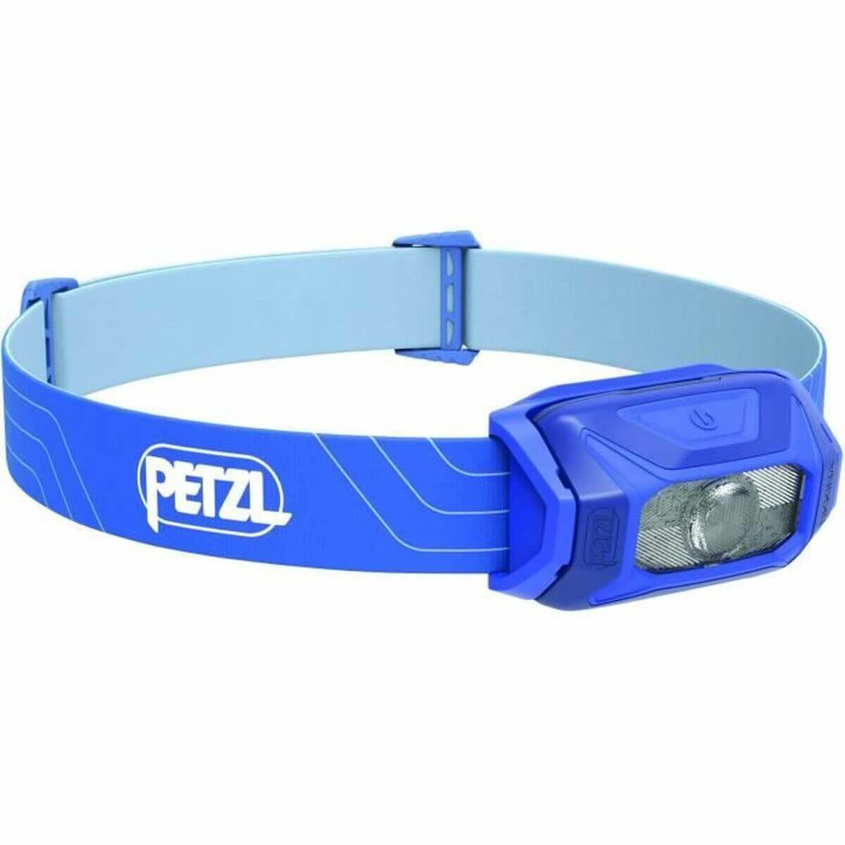 Petzl LED head torch in blue, 300 Lm, perfect for outdoor camping adventures.