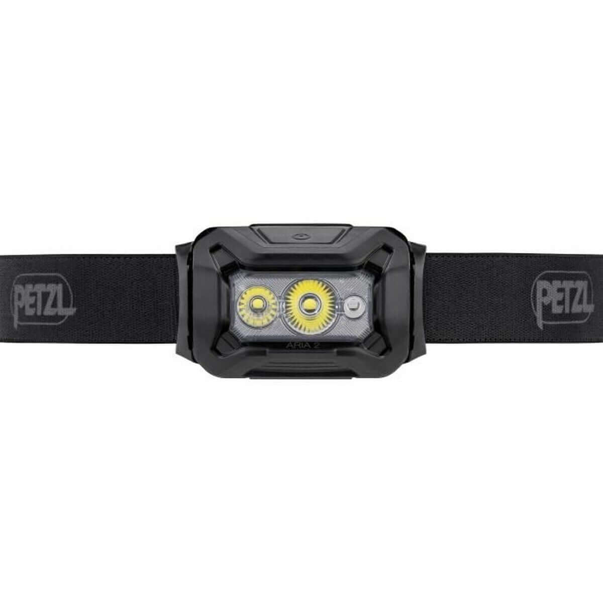 Petzl LED head torch in black, ideal for outdoor camping and adventure activities, featuring 450 lm brightness.
