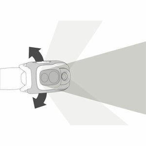 LED head torch flashlight view showing adjustable beam for outdoor camping adventures.