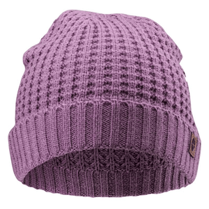 Stylish purple knit beanie for outdoor adventures, offering comfort and warmth for youth.