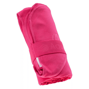 Aquawave Playa quick-drying microfiber towel rolled up in pink, ideal for outdoor sports and travel adventures.