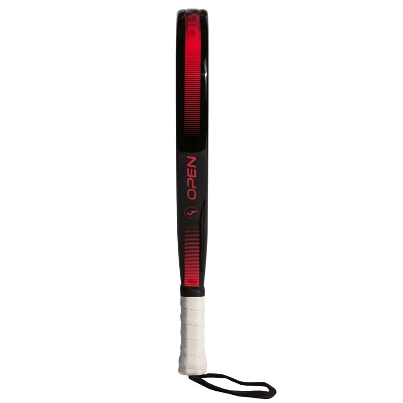 Joma Open Padel Racquet in black and red, designed for beginners seeking control and comfort in outdoor sports.