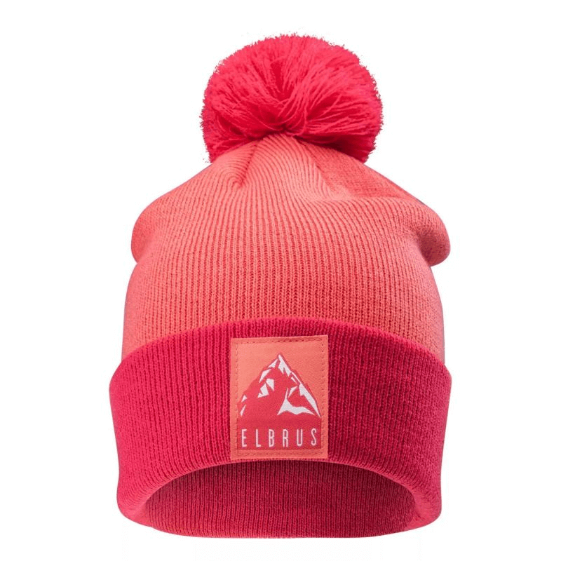 Elbrus Takumi Jr Cap in pink with fluffy pompom and outdoor logo, perfect for sports and adventures.