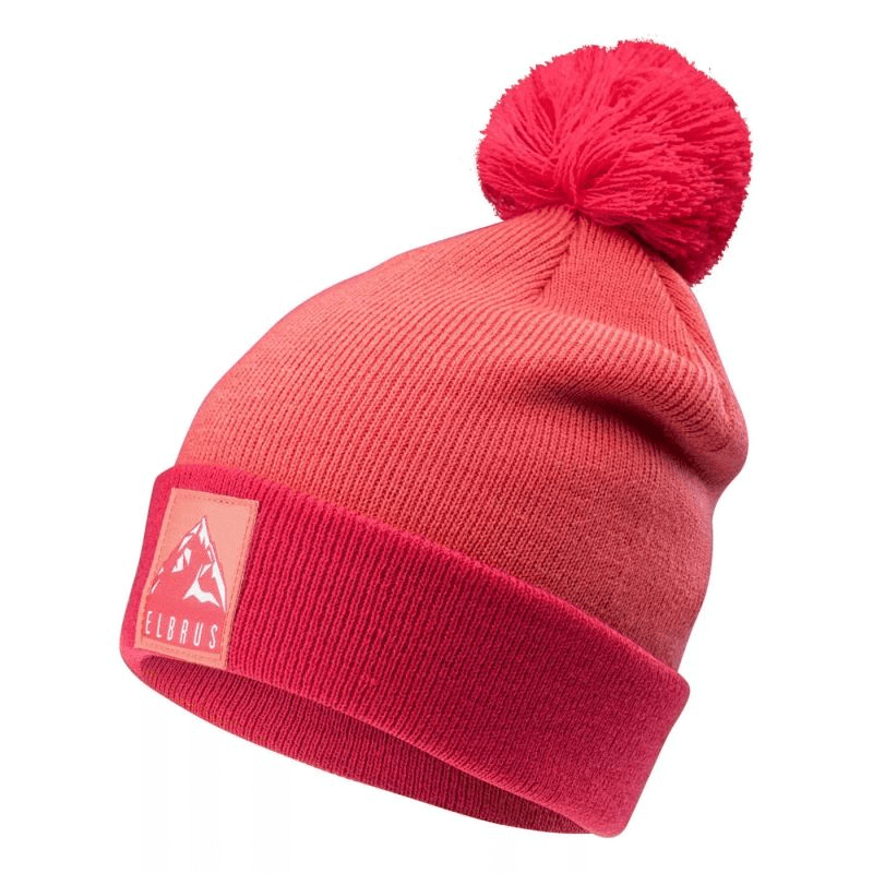 Elbrus Takumi Jr Cap in pink with fluffy pompom and outdoor logo, perfect for sports and adventures.