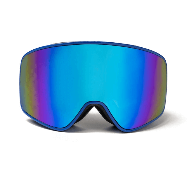 Full-view blue mirrored ski goggles, ideal for outdoor sports and adventures in stylish design.