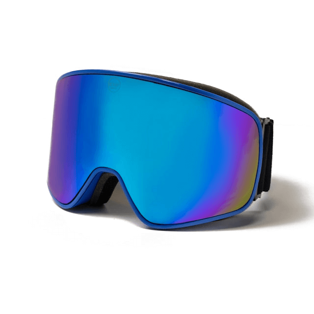 Full-view blue mirrored ski goggles, ideal for outdoor sports and adventures in stylish design.