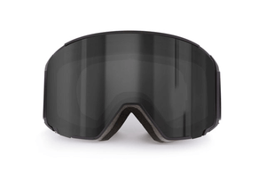 Black ski goggles with a tinted lens, designed for outdoor adventures and sports.